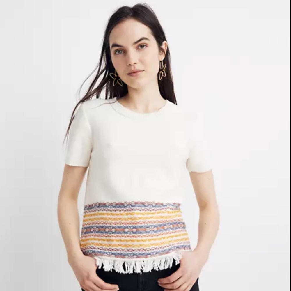 NEW Madewell Fringed Jacquard Sweater Tee Sz XL
